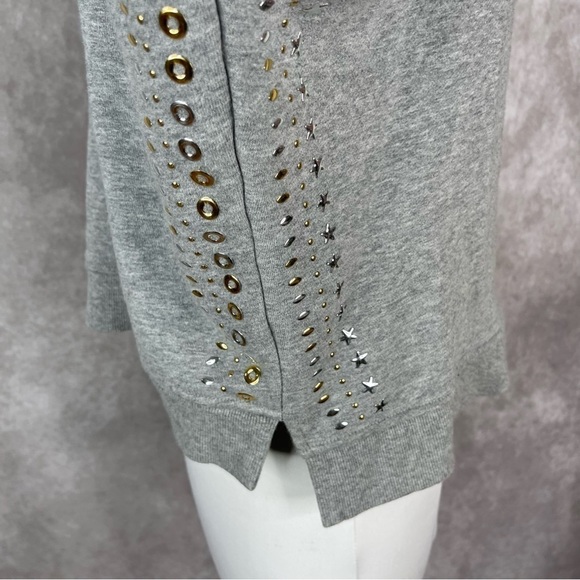 The Kooples Sport Gray Star Studded Sleeve Crewneck Sweatshirt Women's Sz 2 US M - Picture 7 of 11